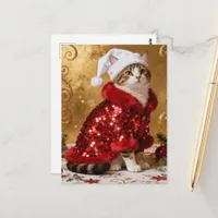 Adorable Christmas Cat in Santa Suit Postcard