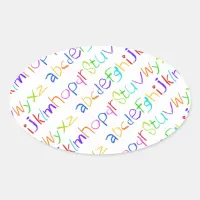 Colorful ABC Rainbow Crayons Kid's Handwriting Oval Sticker