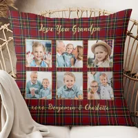 Grandpa Holiday Plaid Custom 6 Photo Collage Throw Pillow