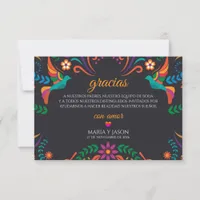 Black Colorful Floral Nuestra Boda Spanish Wedding Thank You Card