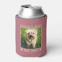 World's Best Dog Mom Paw Prints Photo Rose Gold Can Cooler