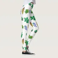 Green and Blue Watercolor Leaves Leggings