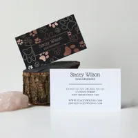 Rose Gold And Dark Charcoal Pet Groomer Paw Print Business Card