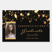 Graduation party photo black gold stars sign