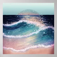 *~* AP60 Sea Glitter Coastal Ocean Sand Beach Wave Poster