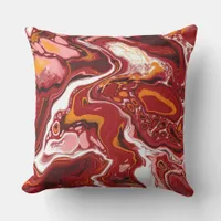 Burgundy and White Marble Fluid Art    Outdoor Pillow