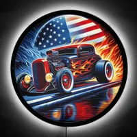 Flaming hot rod with American flag backdrop LED Sign