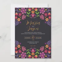 Mexican Black Floral Fiesta Nuestra Boda Wedding Invitation