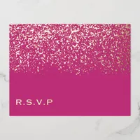 Magenta and Rose Gold Foil Wedding RSVP Card