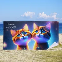 Cute cat couple under the starry sky -    beach towel