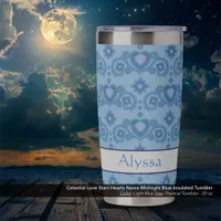 Celestial Love Stars Hearts Name Light Blue Insulated Tumbler