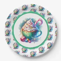 Pretty Watercolor Christmas Cup of Hot Cocoa Paper Plates