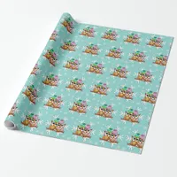 Cute Watercolor Christmas Owls and Snowflakes Teal Wrapping Paper
