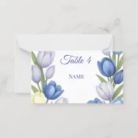 Elegant Watercolor Tulip Wreath Wedding Blue Ivory Place Card