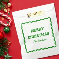 Fun Modern Wavy Border Green Christmas Party Favor Bag