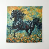 Galloping Black Stallion Tapestry