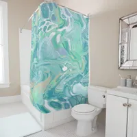 Teal Green Blue Marble Fluid Art  Shower Curtain