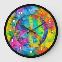 [Atomic Tie-Dye] Rainbow Colors Peace Sign Symbol  Large Clock