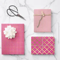 Pink Gold Plaid Modern Festive  Wrapping Paper Sheets