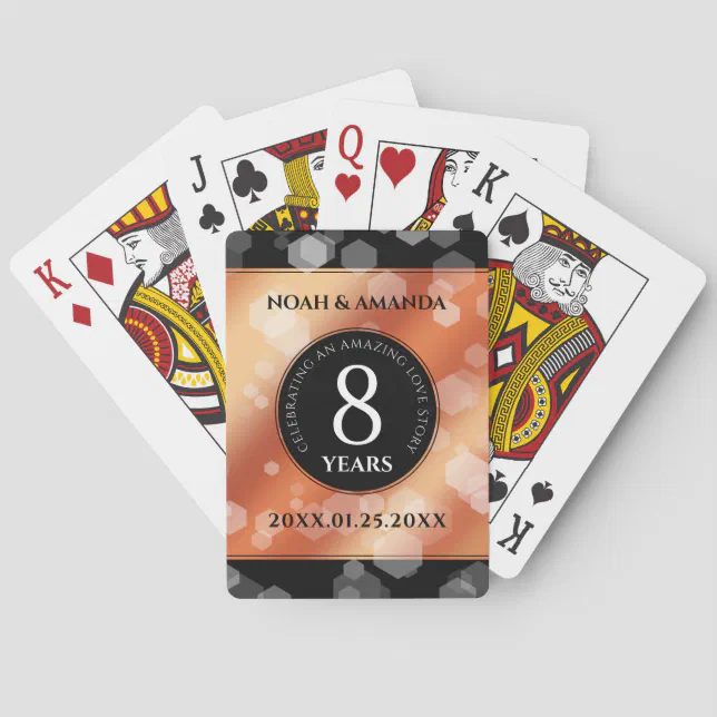 Elegant 8th Bronze Wedding Anniversary Celebration Poker Cards