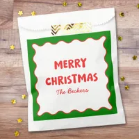 Fun Retro Wavy Red and Green Custom Chic Christmas Favor Bag
