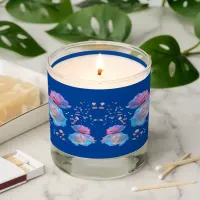 Water Droplets on Pink & Blue Roses on Blue | Scented Candle