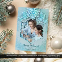 Christmas Iridescent Blue Snowflake Photo Holiday Card