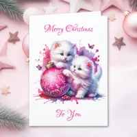 Sweet White Kittens Christmas Holiday Card