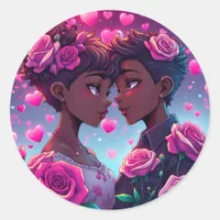 LGBT Love | African-American Anime Couple  Classic Round Sticker