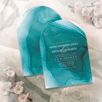 Ink Flow Wedding Teal Arch ID762 Invitation