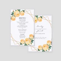 Elegant Gold Geo Orange Floral Wedding Laminated Menu