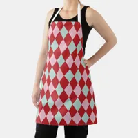 Red, Pink & Mint Christmas Argyle Apron