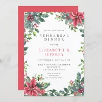 Poinsettias Holly Christmas Rehearsal Dinner  Invitation