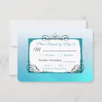 Aqua Black and Blue Wedding RSVP card