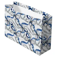 Blue and Silver Abstract Ribbons Large Gift Bag