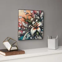 Lily Flower Design With Colorful Abstract Patterns Square Wall Clock