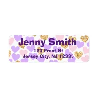 Purple, gold and pink Hearts Return Address Labels