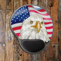 Bald Eagle in front of American Flag Patriotic Art Gel Mouse Pad