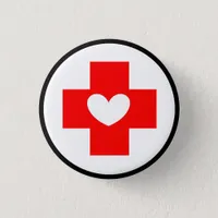 Red Cross Nurse Symbol Button with White Heart