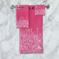 Metallic Hot Pink Dripping Glitter Monogrammed Bath Towel Set