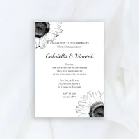 Black and White Sunflower Engagement Party Invitation