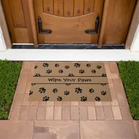 Wipe Your Paws Black Paw Prints Pattern Brown Doormat