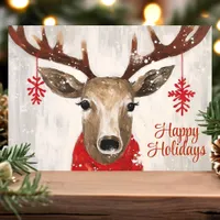 Reindeer with Hanging Snowflakes Happy Holidays Holiday Card