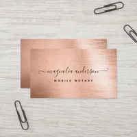 Mobile Notary Rose Gold Brushed Metal Business Card