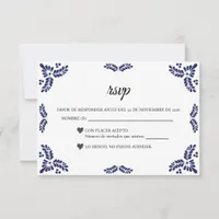 Talavera Black Floral Minimalist Spanish Wedding RSVP Card