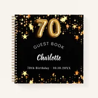 Guest book 70th birthday black gold stars
