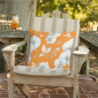 Watercolor White Orchid on Orange | Outdoor Pillow