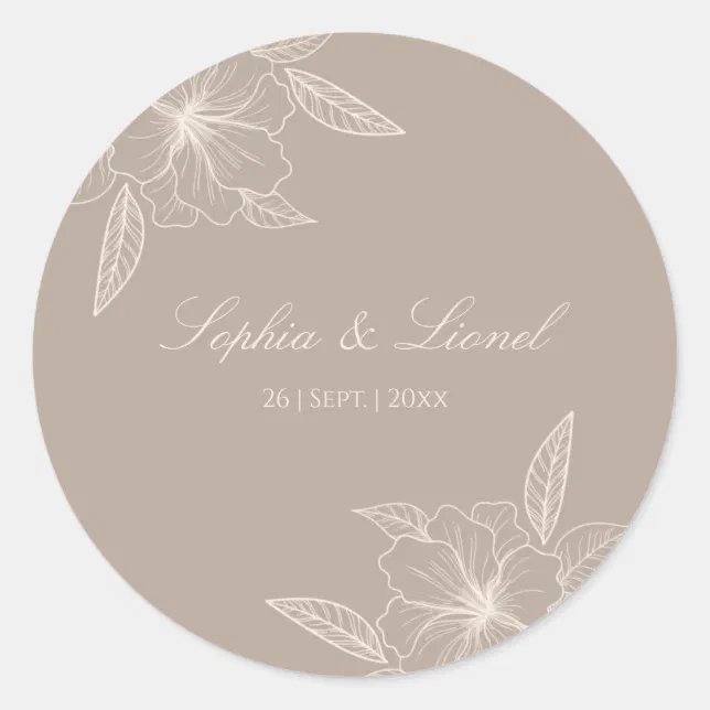 Minimal Elegant Floral Wedding Classic Round Sticker