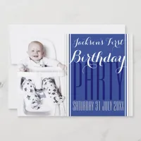 5x7 V Photo Baby Boy Birthday Party Invitation