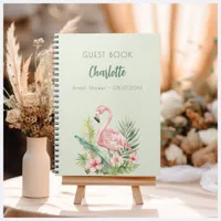 Guest book bridal shower pink flamingo sage green